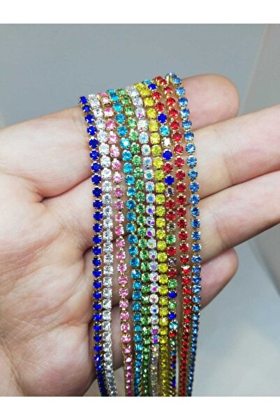 yiğit aksesuar Ss8 Kristal Taşlı Sık Şerit Zincir 2 Mm 10 Metre