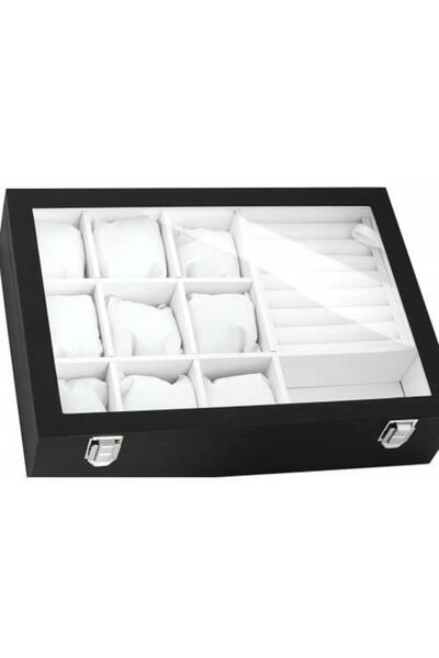 lemango Black Leather Coating - Multi-Purpose Watch Ring and Glasses Jewelry Box