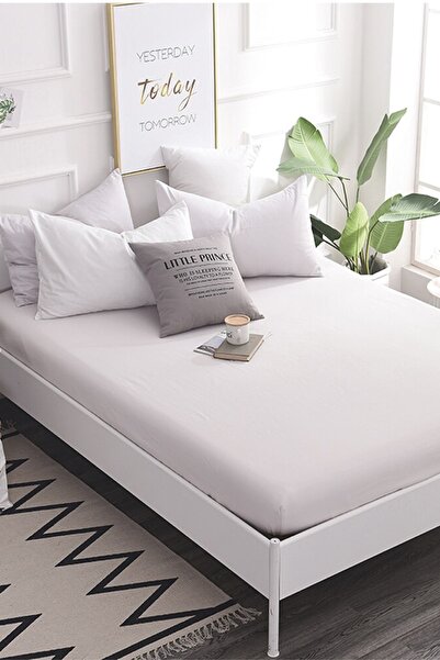 Roza Home Collection ملاءة مطاطية من القطن الأبيض مقاس كينغ 180x200