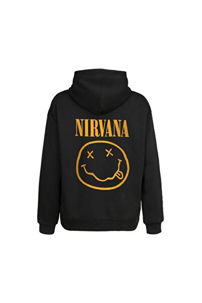 Orijin Tekstil Унісекс Чорний Nirvana Smile Унісекс Світшот з принтом спереду і ззаду та капюшоном