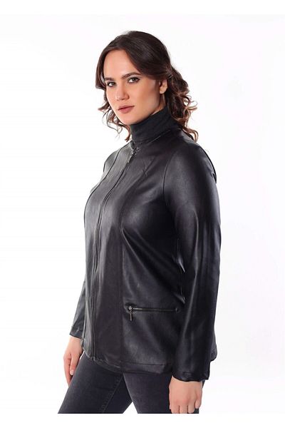 Trend42plus Geaca neagra din piele cu fermoar