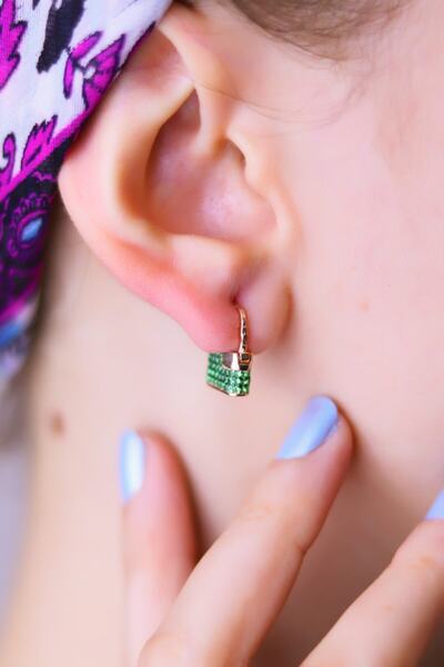 MySilvers Gümüş Yeşil Zirkon Kilit Küpe