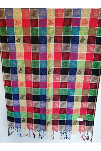 Butik Tülin Multi-Colored Checkered Authentic Viscous Glitter Shawl