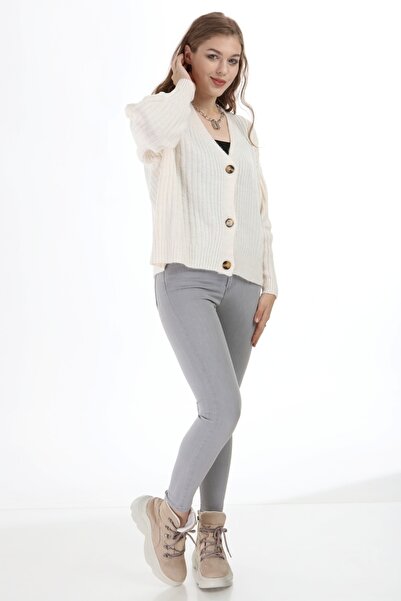 Kırçiçek Three Button Oversize Knitwear Cardigan - Stone