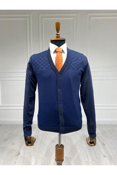 CCS Sarar Men's Navy Blue Knitwear Cardigan