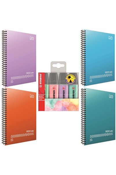 Gıpta Fresco 80 Yaprak Defter Ve Stabilo Boss Işaretleme Kalemi 2 Çizgili 2 K...