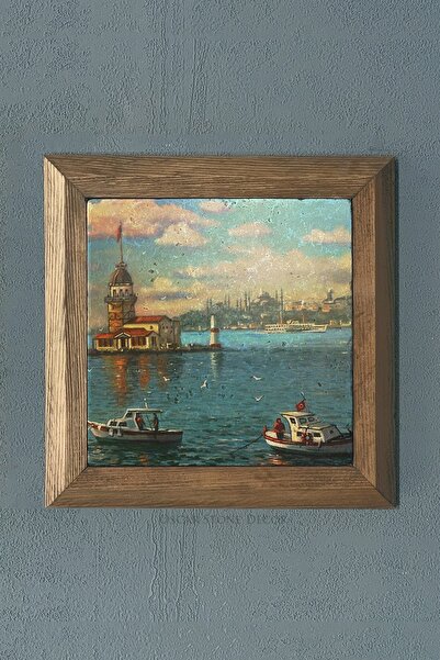 Oscar Stone Decor Masif Çerçeveli Istanbul Kız Kulesi Doğaltaş Tablo Pano 28x28 Cm