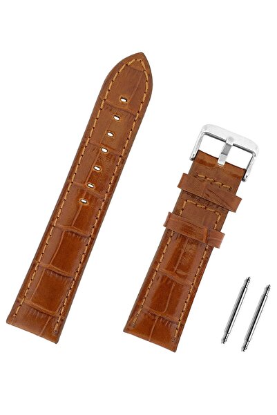 Chrono حزام ساعة من جلد التمساح البني الفاتح مقاس 24 ملم