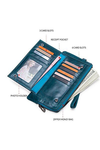 Contact’S Contacts Milena Prestige Serie Genuine Leather Business Turquoise Men's Handbag