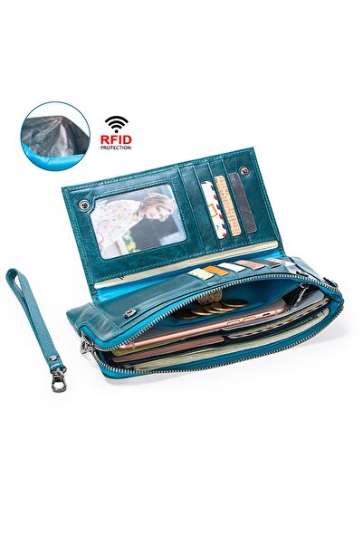 Contact’S Contacts Milena Prestige Serie Genuine Leather Business Turquoise Men's Handbag