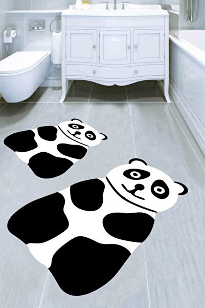 Resmiro Uykucu Panda Desenli 2li Banyo Paspası (50x60 Cm - 60x100 Cm)