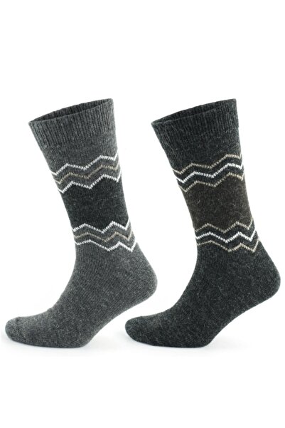 Go With Alaska Natural Alpaca Wool Gray Anthracite Soft Wool Winter Socks 2 P...