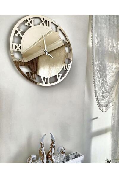 hdrlazerdizayn مرآة بليكسي كبيرة الحجم وساعة حائط، خيارات اللون الذهبي والفضي