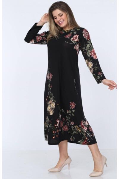 Şirin Butik Μακρύ φόρεμα με μαύρο σχέδιο με γιακά