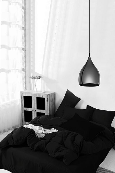 ALAMODE Natural Cotton Double Duvet Cover Set Sheet Black-black Ss9855044