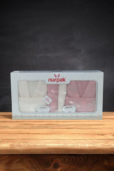 Nurpak Πολυτελές 3D Κεντημένο Σετ Οικογενειακό Μπουρνούζι Bougainvillea Bukle