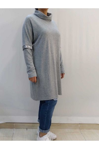 Mertcan Butik Gray Bat Sleeve Tunic
