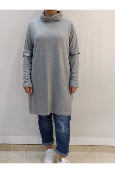 Mertcan Butik Gray Bat Sleeve Tunic