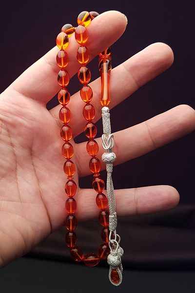 OTTOTESBİH 1000 فضة Kazaz شرابة 7x11mm البرتقال النار العنبر مسبحة الصلاة