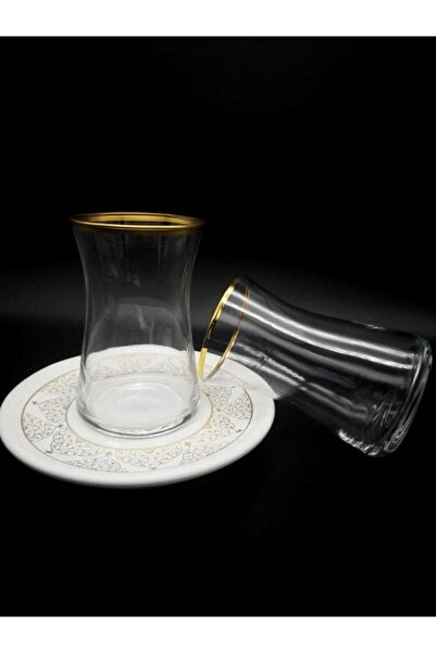 ÖzcamKristal 12 Parça 6 Kişilik Tabak Desenli Çay Takımı