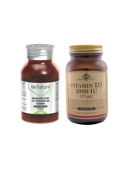 VeNatura Magnesium 200mg Vitamin B6 10 Mg Containing Supplement Food 60 Tablets+solgar D3 100 Softgel