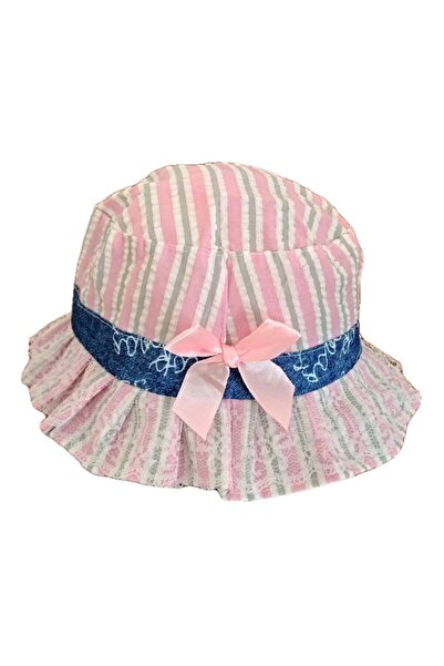 WINNERS Açık Pembe Dantelli Çizgili Yazlık Bebek Bucket Şapka