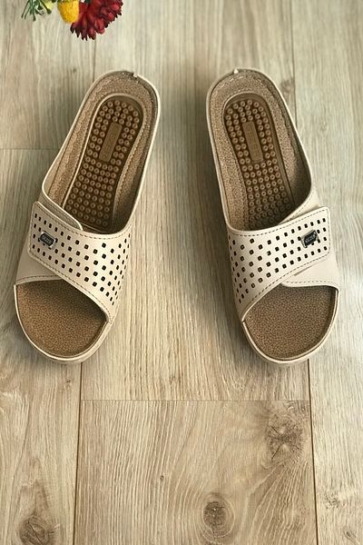 GEZER Σόλα μασάζ Ρυθμιζόμενη Velcro Ανατομική Σόλα Κρέμα Μητρικές Παντόφλες