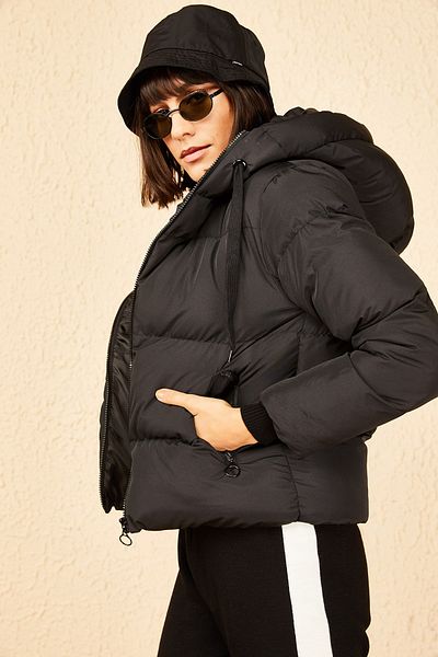 Bianco Lucci Schwarzer Puffermantel mit Kapuze für Damen 10141018