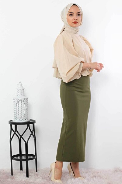 Tesettür Dünyası Khaki Pencil Skirt - Tsd0291 Model