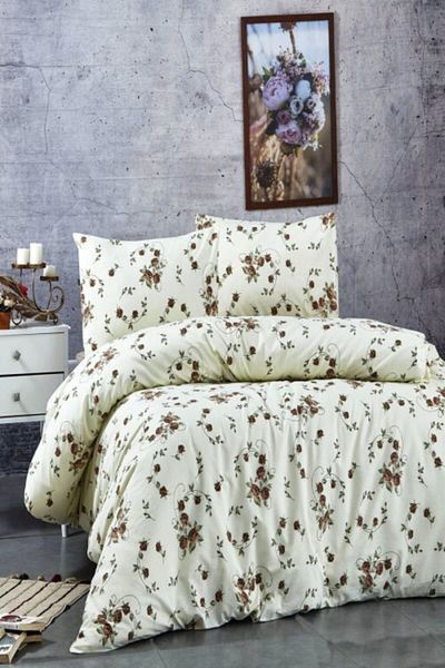 MAJESTE Crispy Flower Ranforce Duvet Cover Set Crispy Flower - Cream/brown