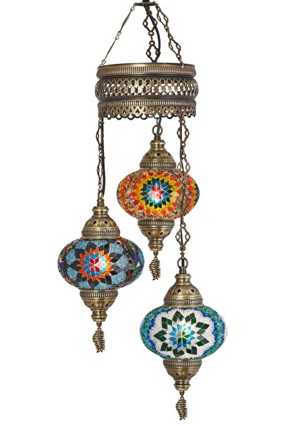 Demmex Mozaik Lamba Osmanlı Otantik Renkli Camlı El Yapımı Boho Sarkıt Avize,...