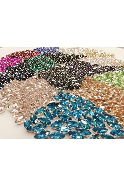 yiğit aksesuar 7x15 (1.5cm) Mekik Karışık Renk Kasalı Dikme Cam Taş(100 Adet)