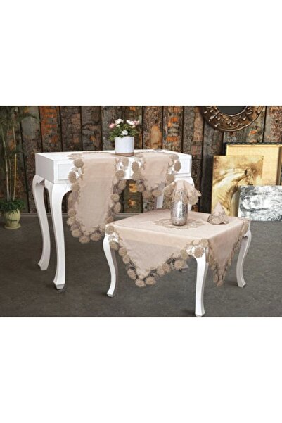 Ceki Home Flowers Kareli 5 Parça Salon Takımı