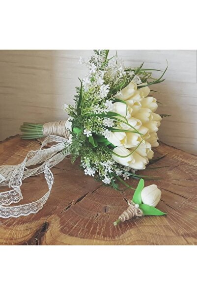 Evsay Gelin Buketi Islak Lale Gelin Eli Çiçeği Ve Damat Yaka Çiçeği