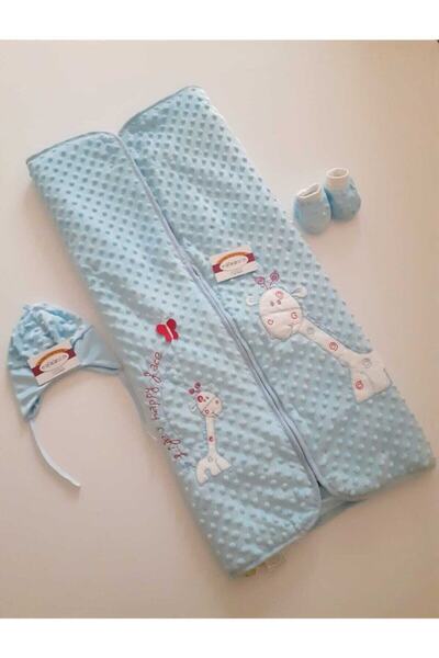 Bebessi Mavi Zürafalı kadife battaniye Seti