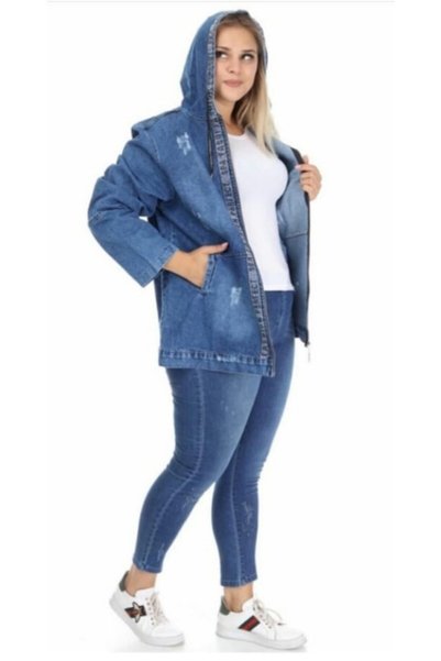 HaiModa Kot Mont Kapşonlu Taş Işli