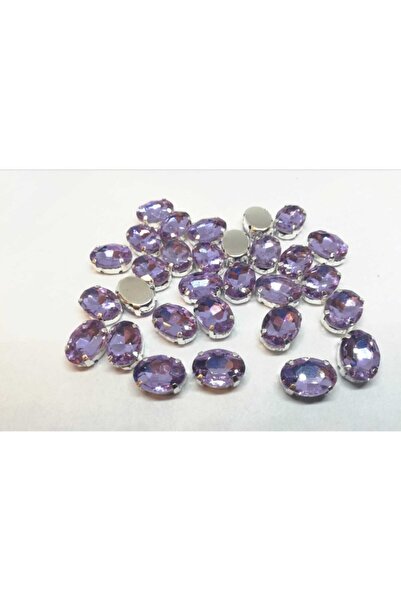 yiğit aksesuar 10x14(1.4 Cm) Oval Kasalı Dikme Cam Taş Lila(50 Adet)