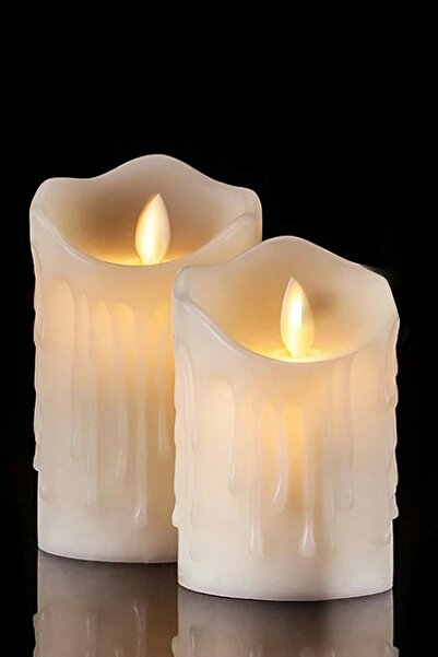 MOBGİFT 2'li Titreyen Alevli Led Mum Parafinli Akan Mum Görünümlü