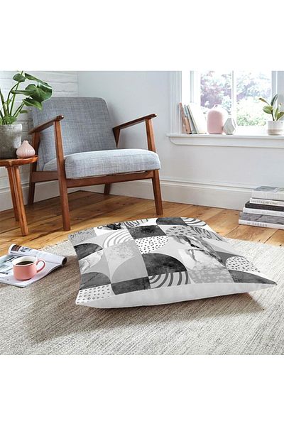 Realhomes Pernă decorativă de podea cu model de marmură imprimată digital pe podea gri