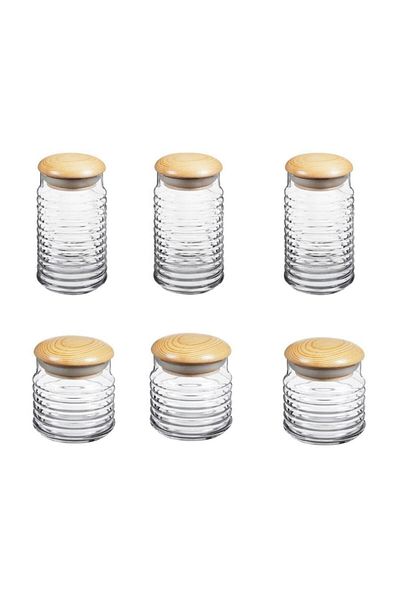 Paşabahçe Babylon Wooden Lid Jar Set Set of 6