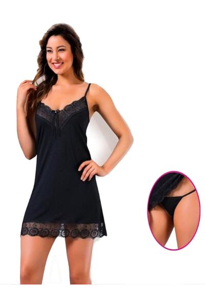 KOTA Kadın Ip Askılı Dantelli Kısa Gecelik Takım