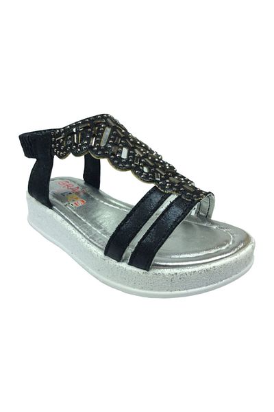 grafen Orthopedic Booties Girls' Sandals Black Leaf Pattern Stone Heeled Evening Dress