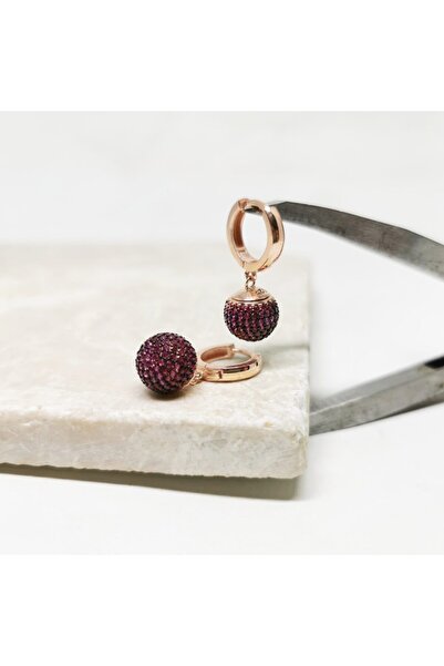 MySilvers Fuşya Taşlı Top Küpe Rose