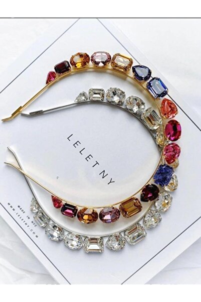 NFS BUTİK طقم تاج كريستال عمودي كبير مكون من قطعتين - حجر كريستال ملون وفضي