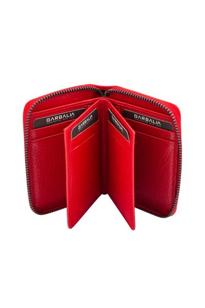Garbalia Genuine Leather Unisex Red Card Holder Money Portfolio Calfskin