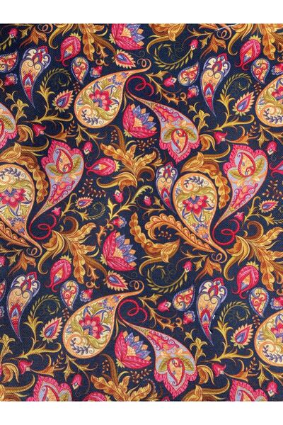 Favor Lacivert Zeminli Etnik Şal Desenli Dijital Baskılı Kumaş Fvr-1402
