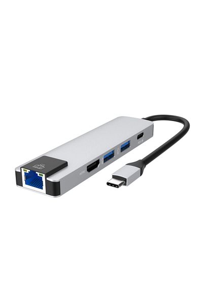 SMARTGIFT 5 Port USB Hub 3.0 Type C To Ethernet/HDMI Converter Multiplexer Multiplier (Silver)