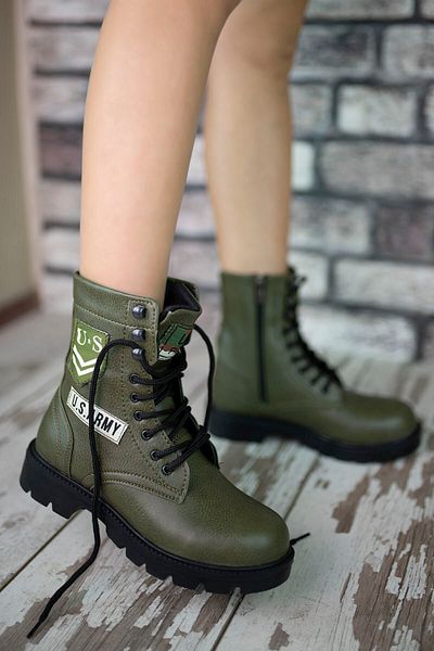 Riccon Khaki Unisex Biker Boots 0012538