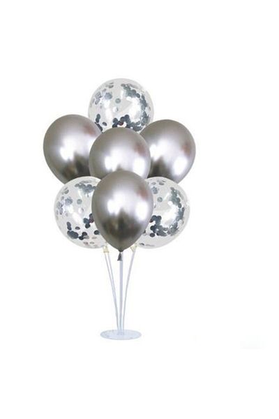 PARTİ SEPETİ Chrome Silver Confetti Footed Balloon Stand Set