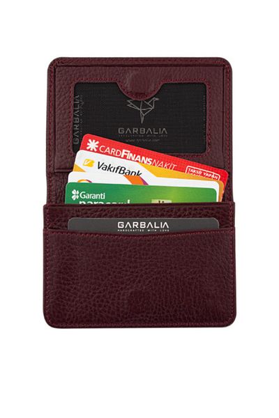 Garbalia 100% Handmade Genuine Leather Magnetic Claret Red Card Holder Money Portfolio
